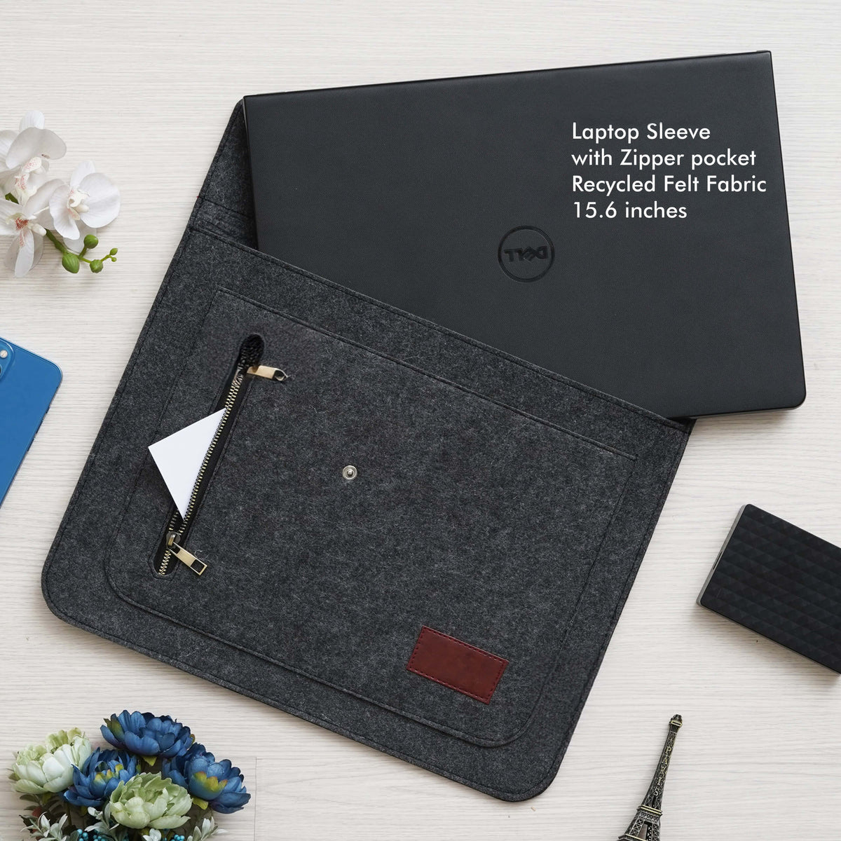 Black Laptop Sleeve with Zipper Pockets - Fits Laptops Up to 15.6 Inch