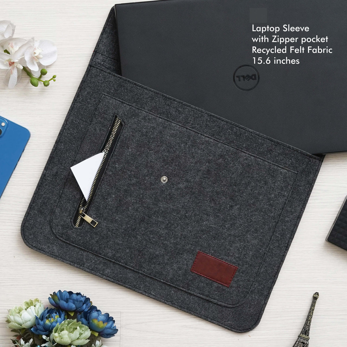 Black Laptop Sleeve with Zipper Pockets - Fits Laptops Up to 15.6 Inch