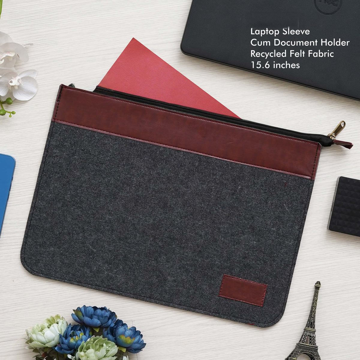 Grey Laptop Sleeve with Zipper - Fits Laptops Up to 15.6 Inch