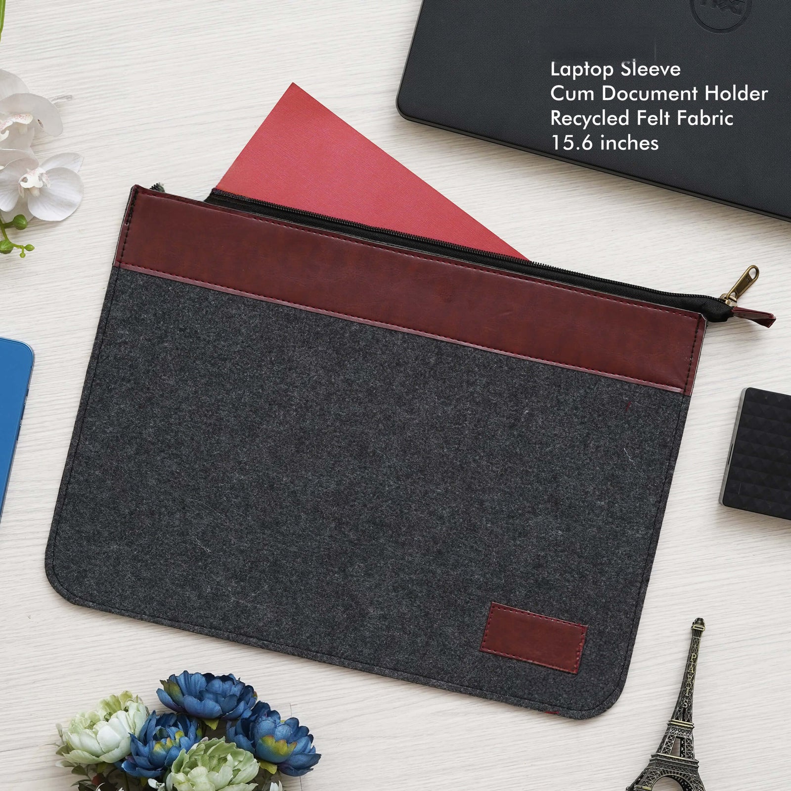 Grey Laptop Sleeve with Zipper - Fits Laptops Up to 15.6 Inch