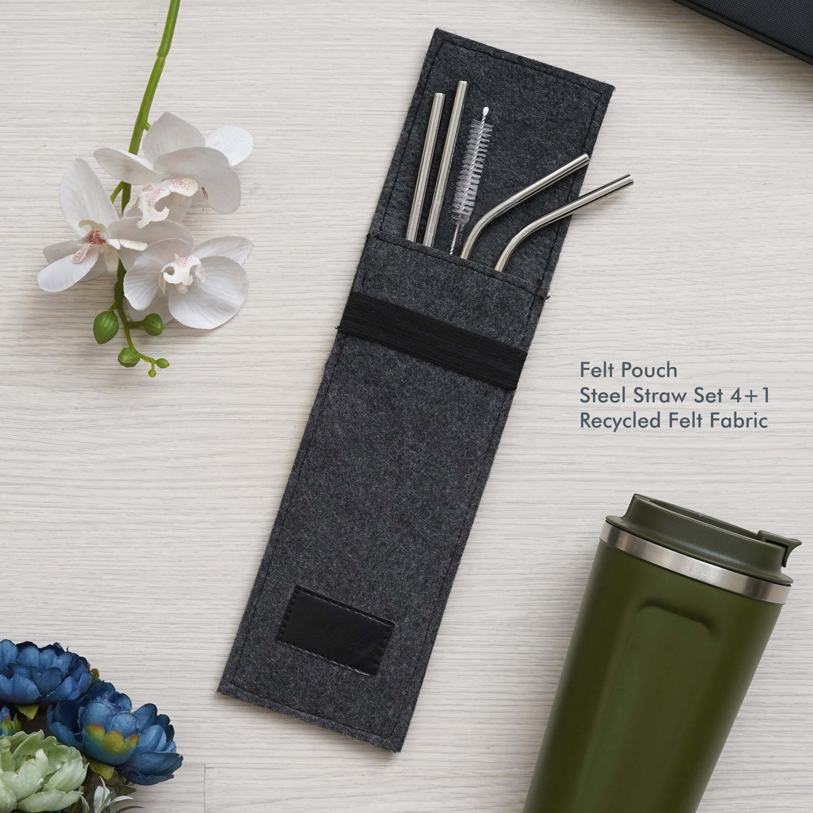 Eco-Friendly Black Pouch + Steel Straw Set - Sustainable Gift