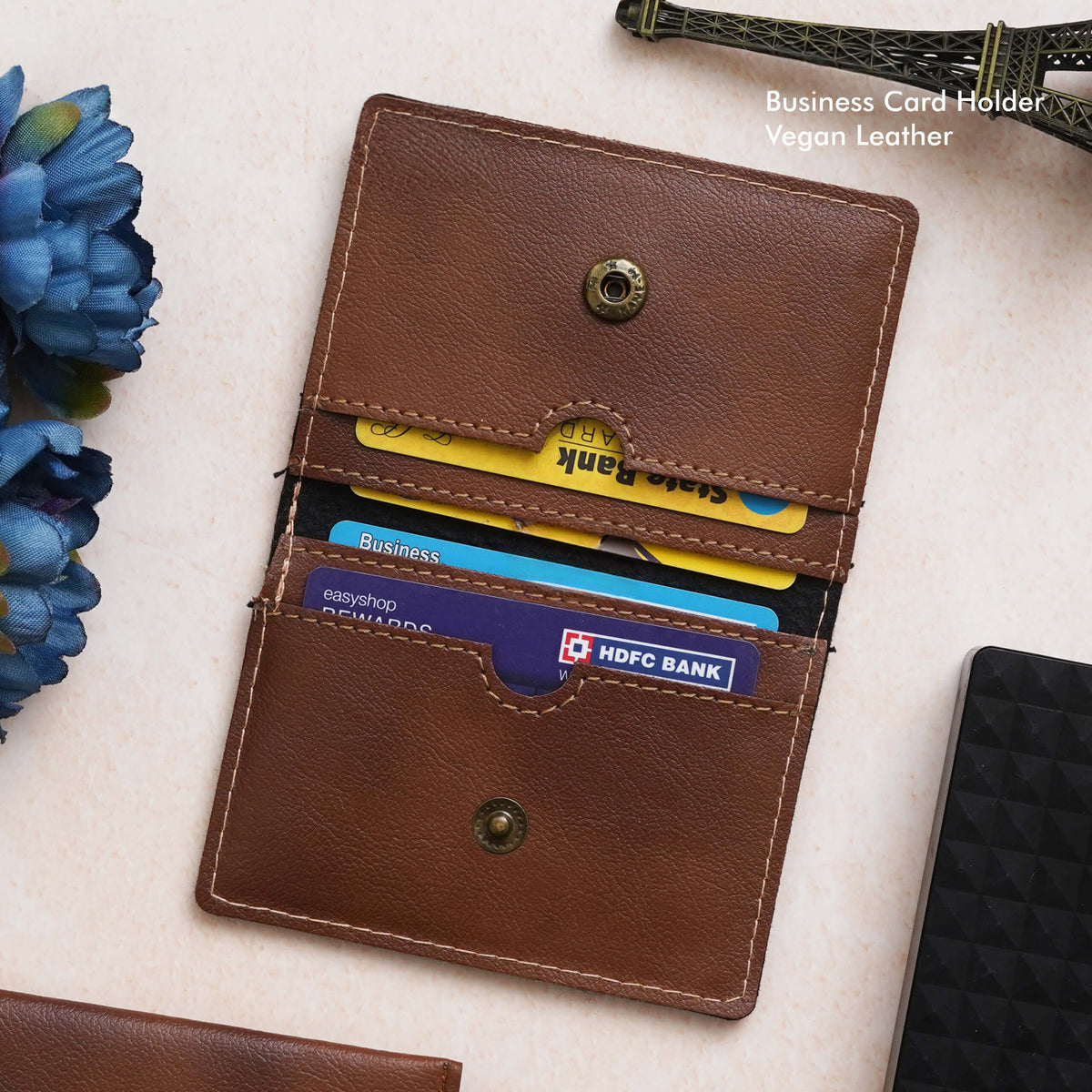 Classic Tan Business Card Holder - Vegan Elegance