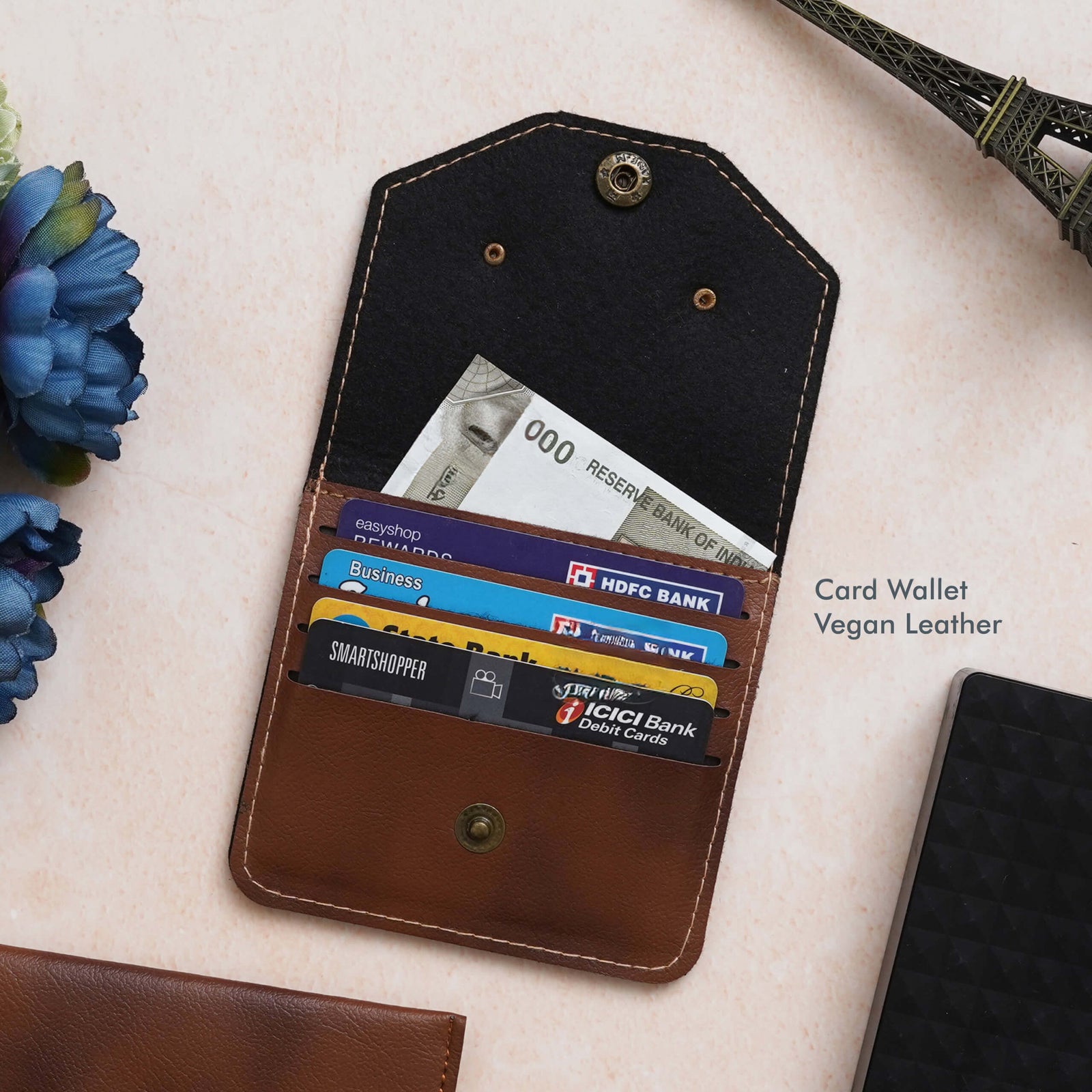 Timeless Tan Vegan Leather Card Wallet - Sustainable Style