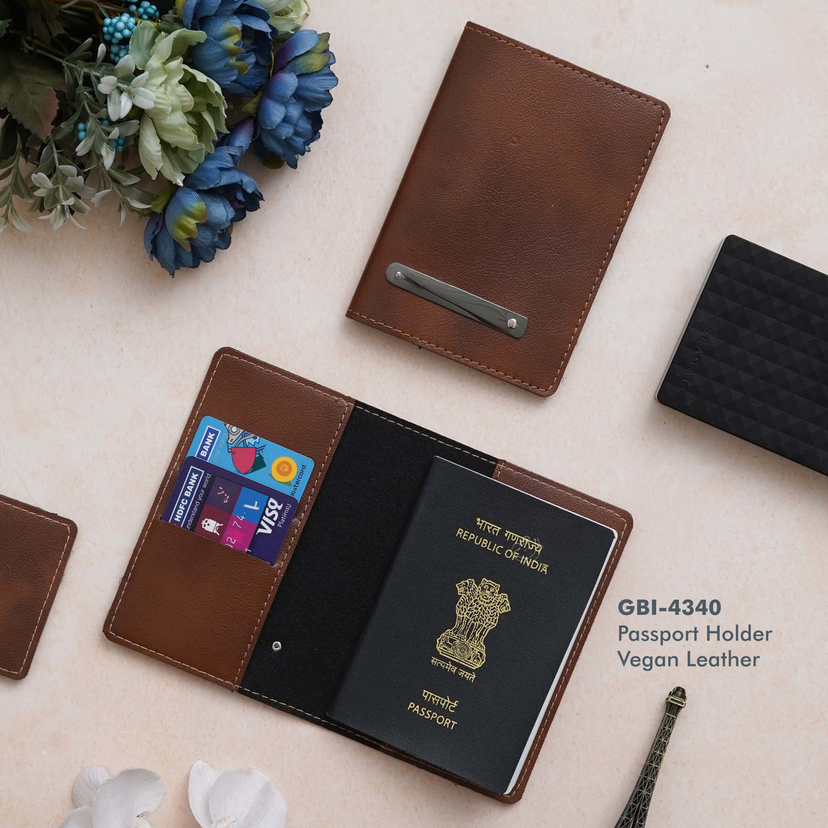 Sleek Tan Vegan Leather Passport Holder