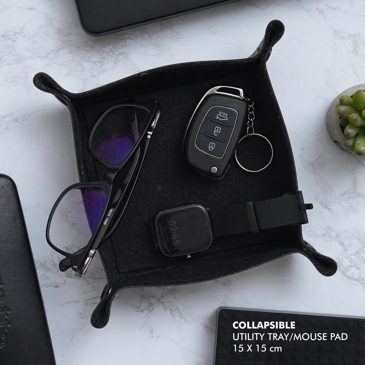 Vegan Leather Pocket Notepad & Collapsible Utility Tray