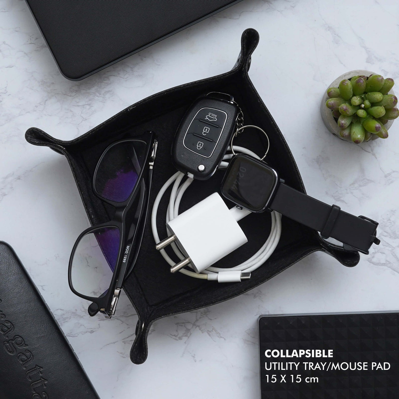 Vegan Leather Pocket Notepad & Collapsible Utility Tray