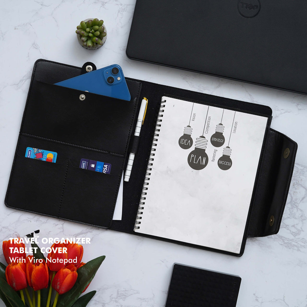 Vegan Leather Travel Organizer with Viro Notebook