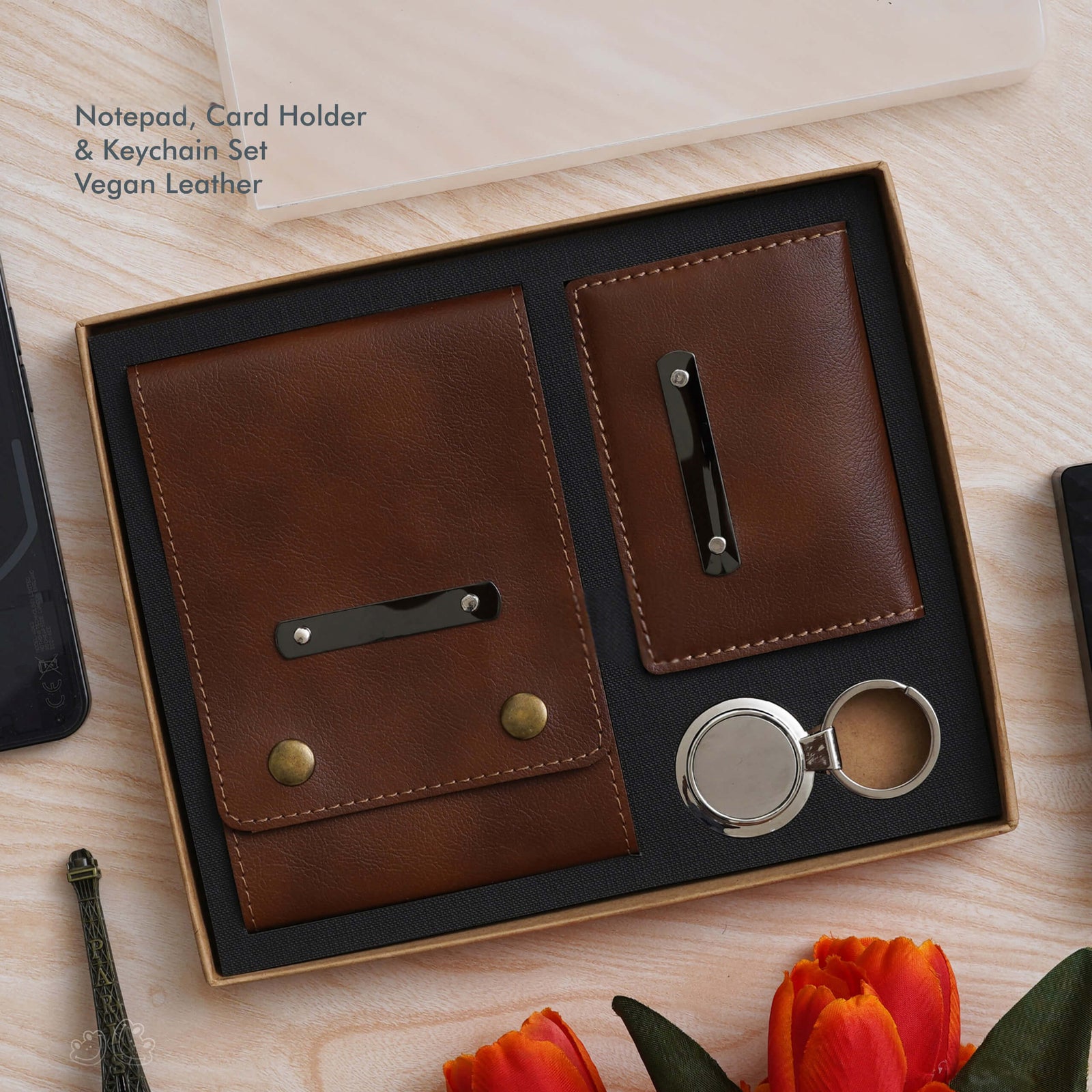 Tan Vegan Leather Passport Holder, Luggage Tag & Keychain Set - Travel in Style