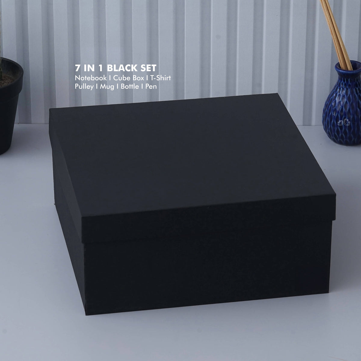 Deluxe Black Gift Set - Notebook, Cube Box, T-Shirt, Mug, Bottle, Pen