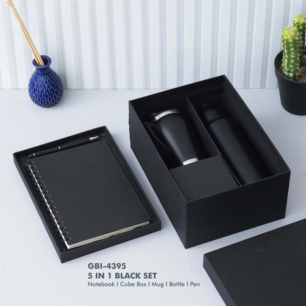 Stylish Black Viro Notebook Gift Set - Cube Box, Mug, Bottle, Pen