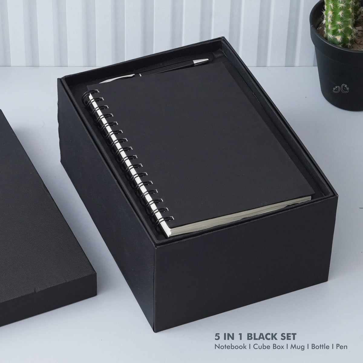 Stylish Black Viro Notebook Gift Set - Cube Box, Mug, Bottle, Pen