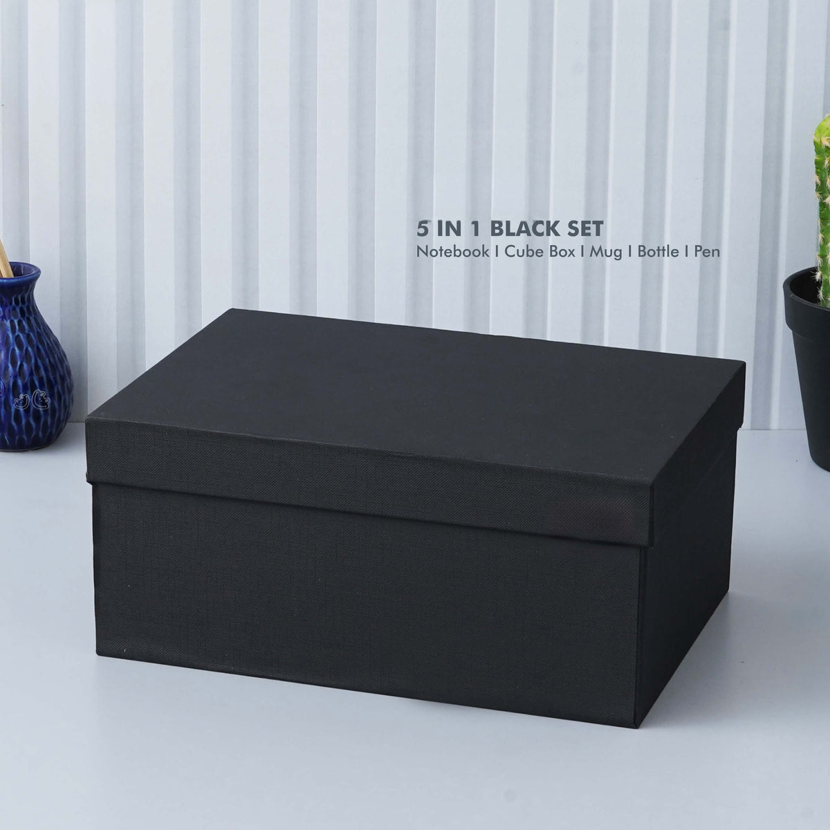 Stylish Black Viro Notebook Gift Set - Cube Box, Mug, Bottle, Pen