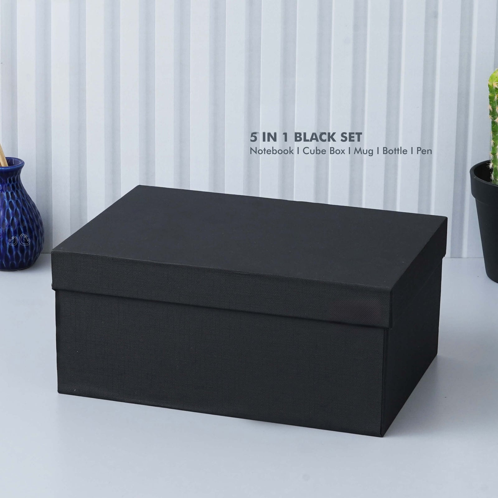 Stylish Black Viro Notebook Gift Set - Cube Box, Mug, Bottle, Pen