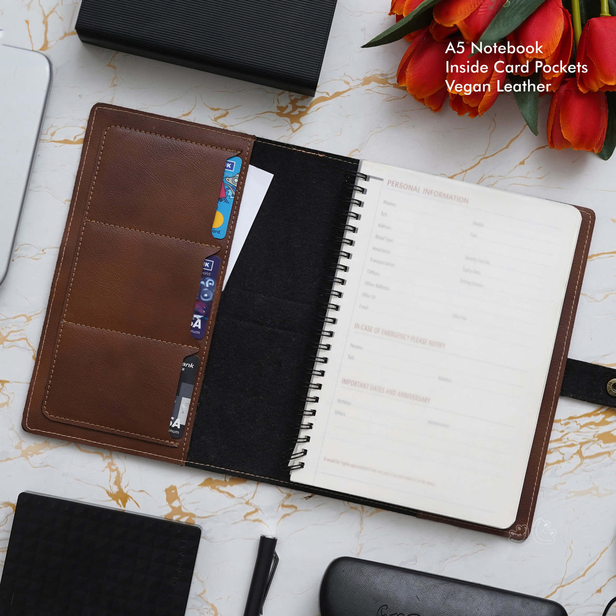 Personalized Tan A5 Vegan Leather Notebook - Embrace Eco-Friendly Luxury