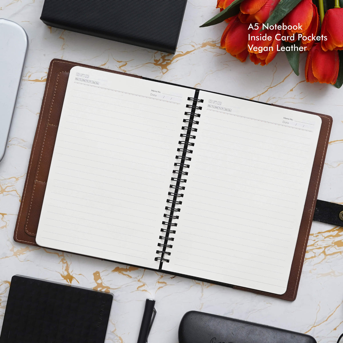 Personalized Tan A5 Vegan Leather Notebook - Embrace Eco-Friendly Luxury