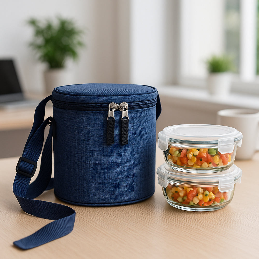Borosilicate glass lunch box set with insulated carry bag – perfect for office or travel meals