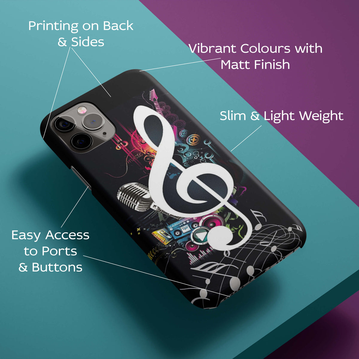 Abstract Musical Note In Rainbow Colours In A Black Background Back Cover for HardPlasticBT0176Hard Plastic-Image 2