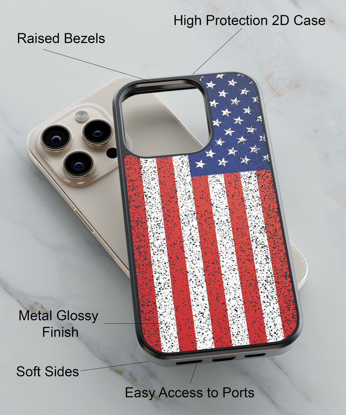 America Back Cover for 2D Hybrid TPU And Metal CaseH0176Hybrid Metal TPU-Image 2