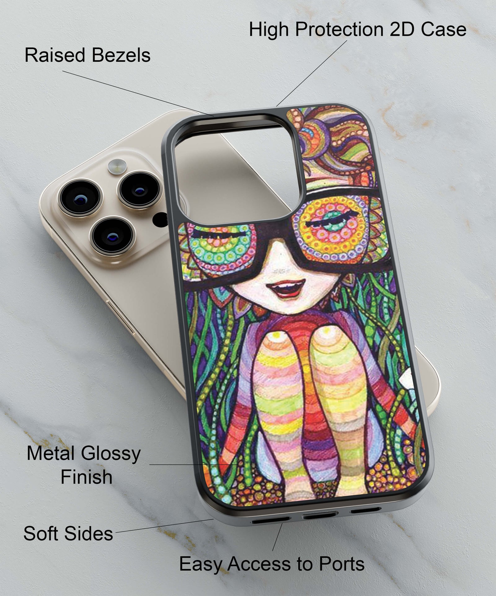 Animated Multicoloured Girl Sitting In A Forest Back Cover for 2D Hybrid TPU And Metal CaseBT0058Hybrid Metal TPU-Image 2