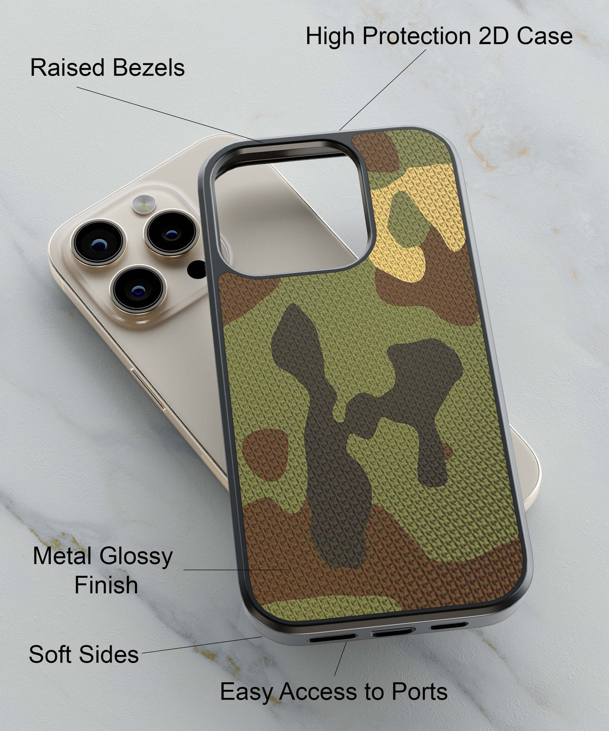 Army Camouflage Back Cover for 2D Hybrid TPU And Metal CaseD2111Hybrid Metal TPU-Image 2