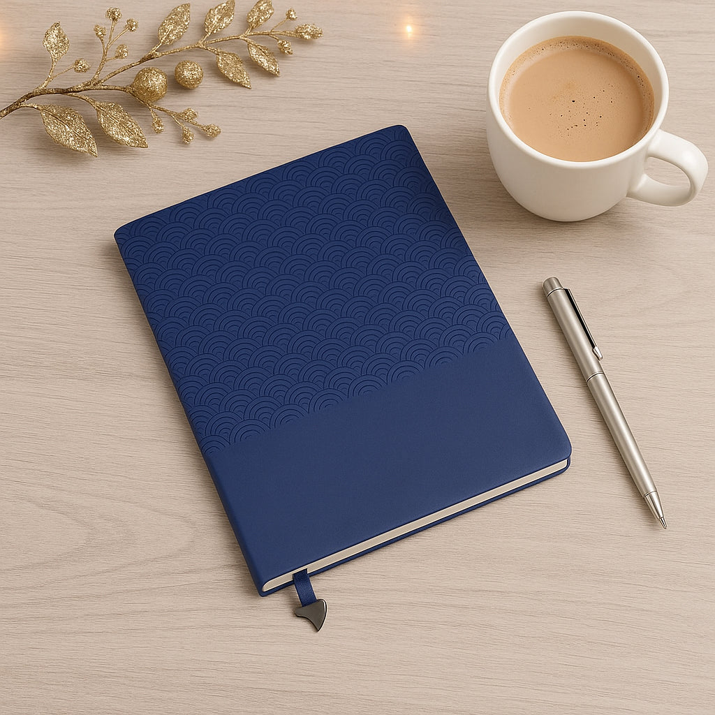 Castillo Milano Cloud A5 Notebook in Navy Blue with pen holder and ribbon bookmark