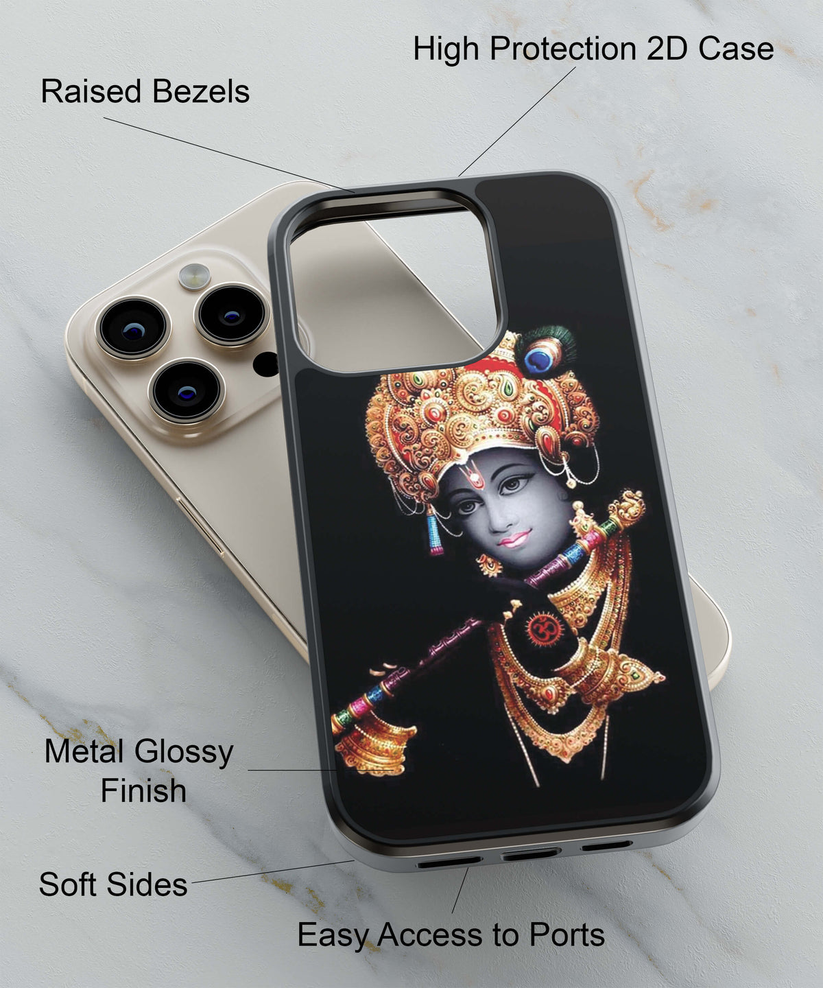 Beautiful Looking Lord Krishna Back Cover for 2D Hybrid TPU And Metal CaseD1540Hybrid Metal TPU-Image 2