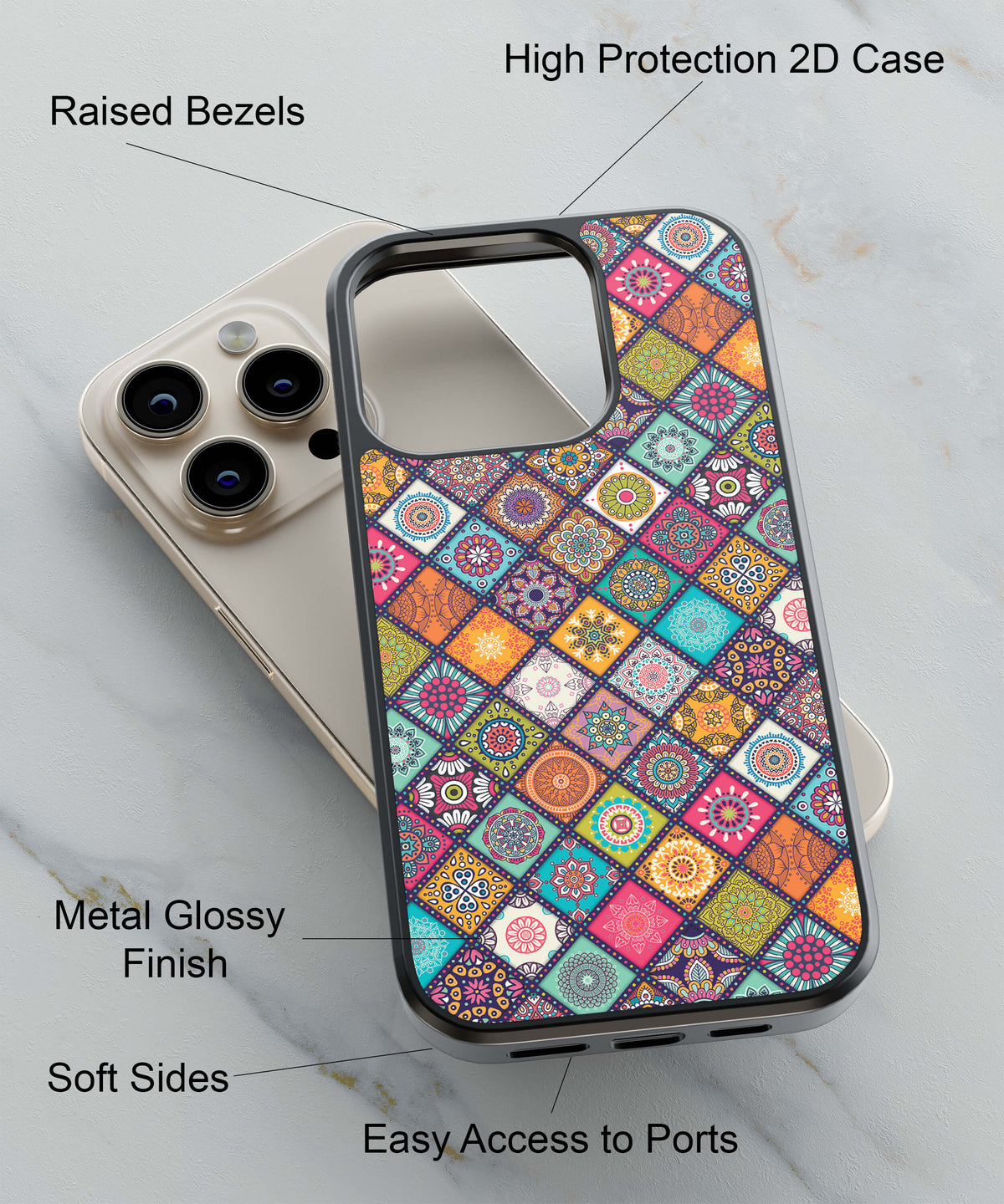 Beautiful Mandala Pattern Back Cover for 2D Hybrid TPU And Metal CaseP0197Hybrid Metal TPU-Image 2