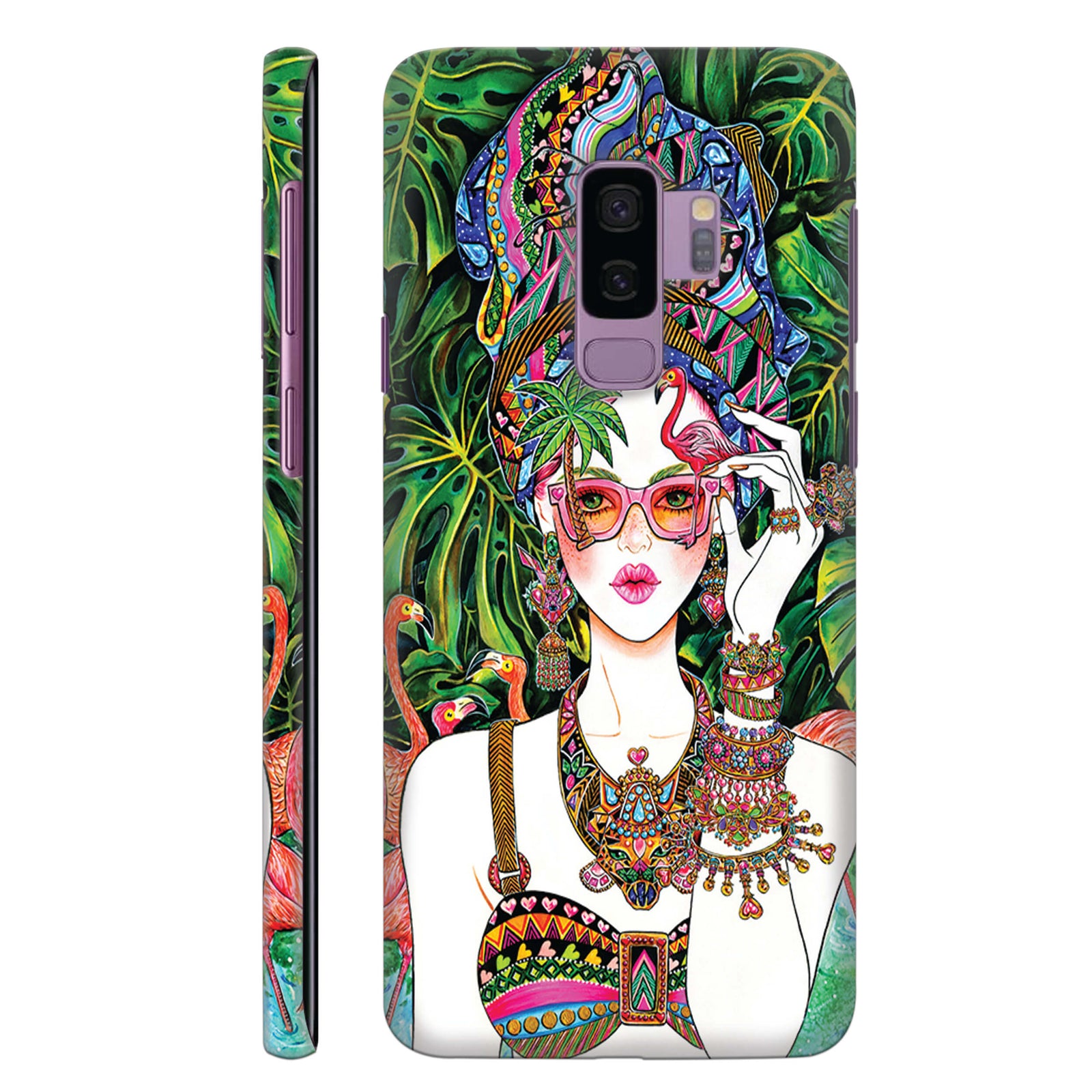 Beautifully Dressed Girl In Water Surrounded By Flamingo And Leaves Showing Beauty Of Nature Back Cover for HardPlasticBT0146Hard Plastic