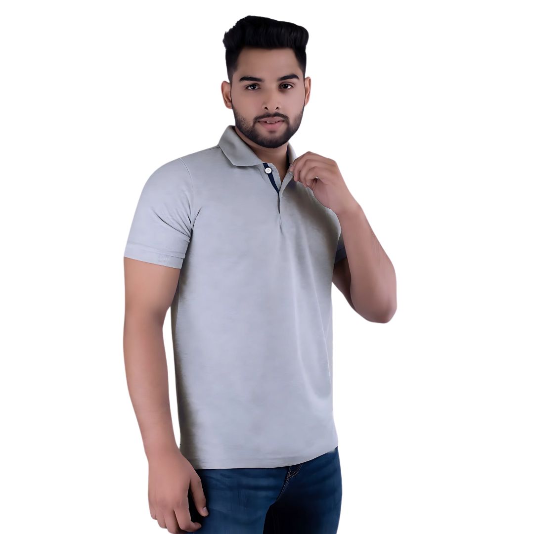 “Benetton UCB Polo T-Shirt front view – light grey cotton blend”