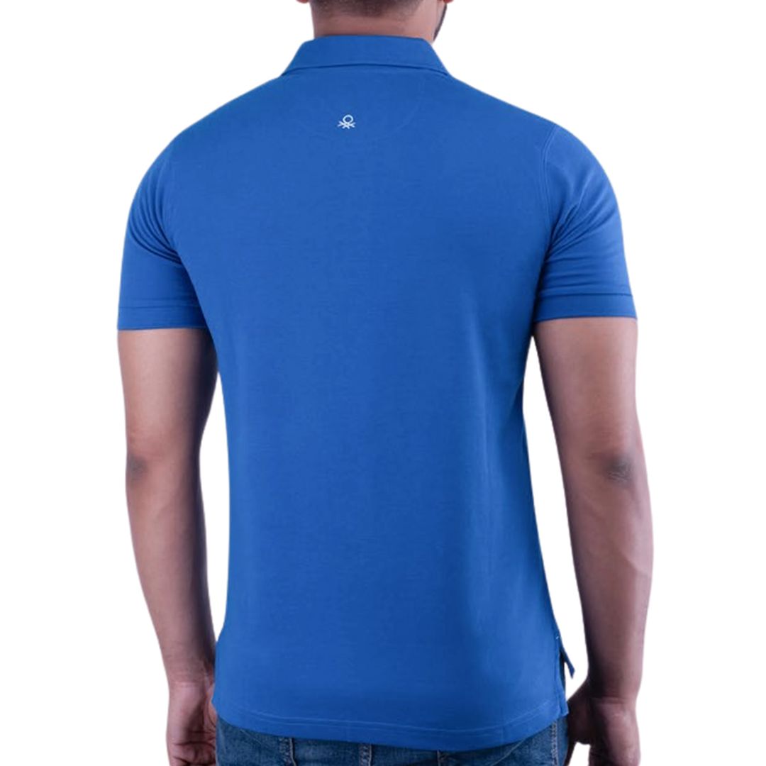 Royal blue Benetton UCB polo T-shirt back view