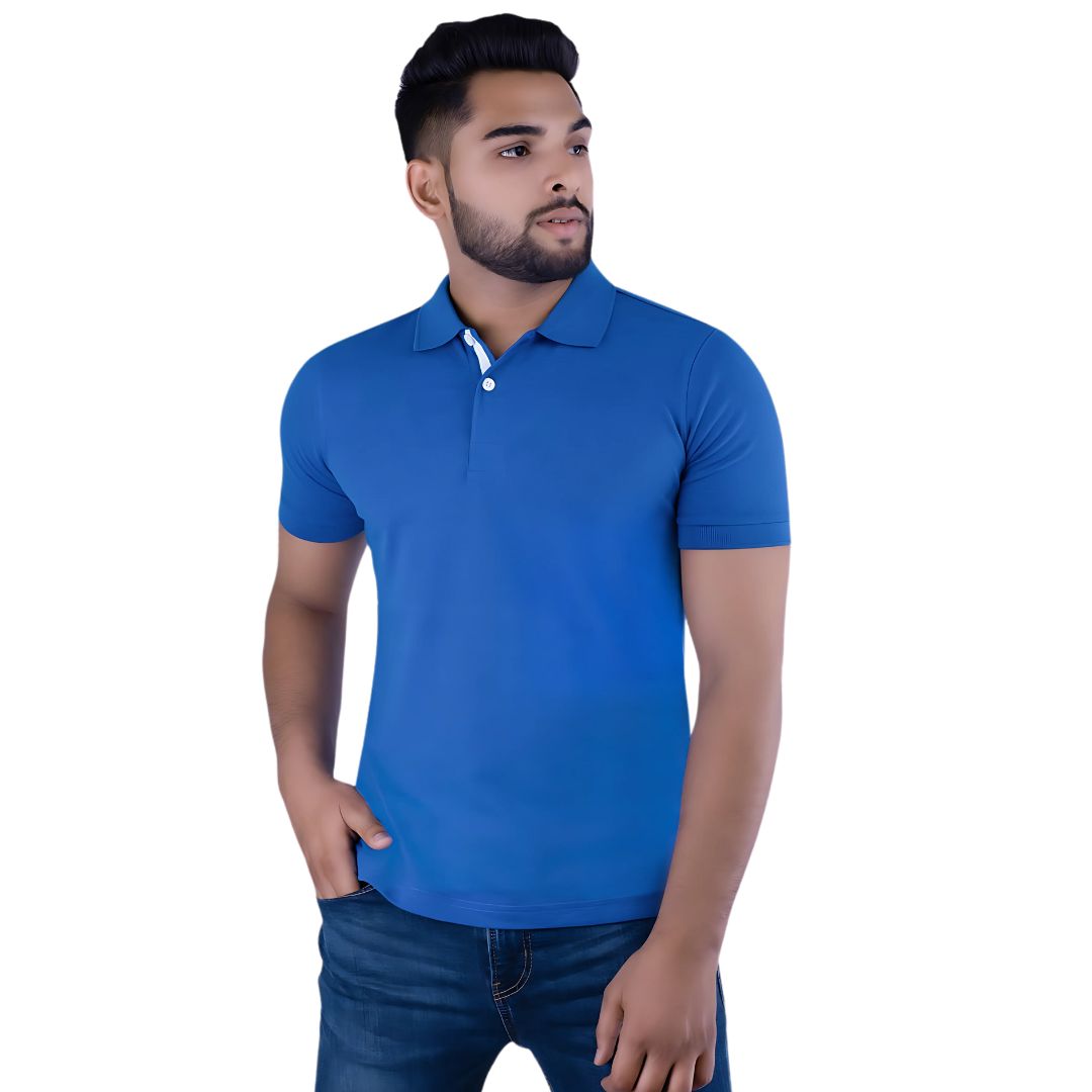 Royal blue Benetton UCB polo T-shirt front view