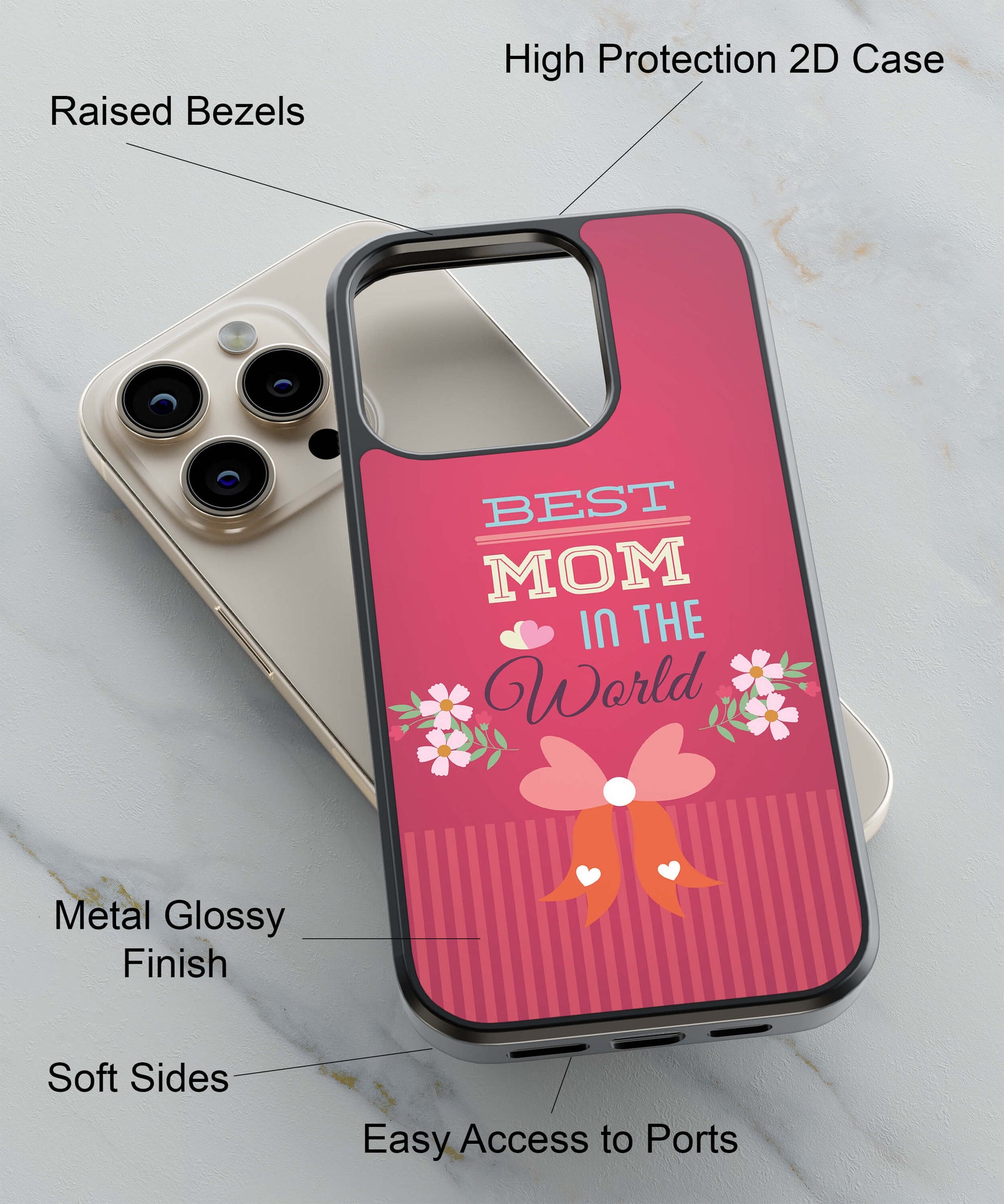 Best Mom in the World Back Cover for 2D Hybrid TPU And Metal CaseG0357Hybrid Metal TPU-Image 2