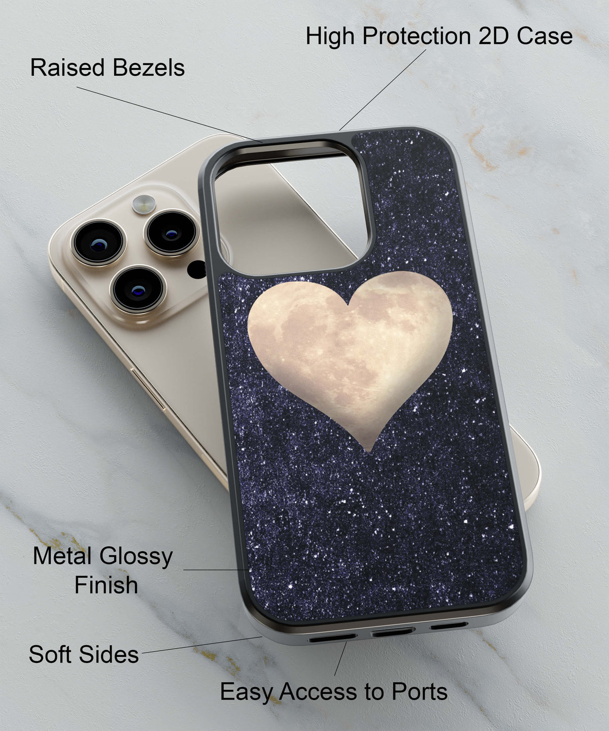 Big Heart Back Cover for 2D Hybrid TPU And Metal CaseA0175Hybrid Metal TPU-Image 2
