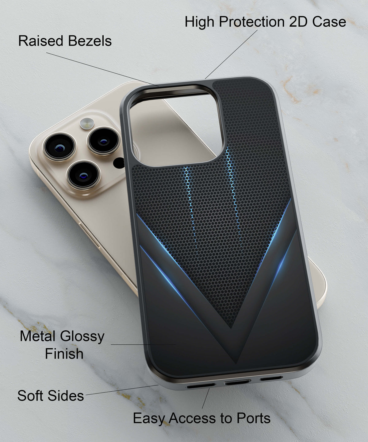Black and Blue Back Cover for 2D Hybrid TPU And Metal CaseA0114Hybrid Metal TPU-Image 2