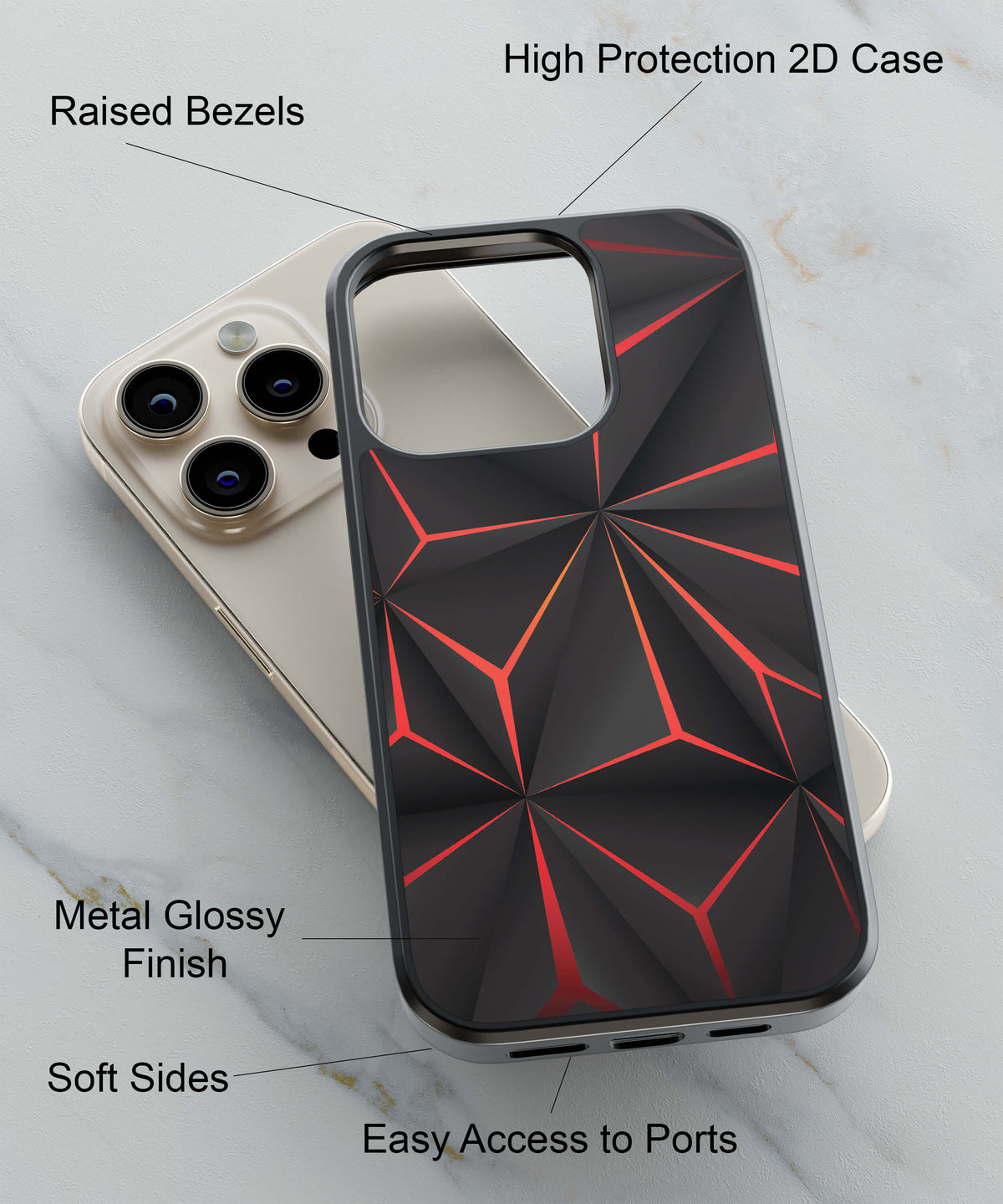 Black and Red Back Cover for 2D Hybrid TPU And Metal CaseA0360Hybrid Metal TPU-Image 2