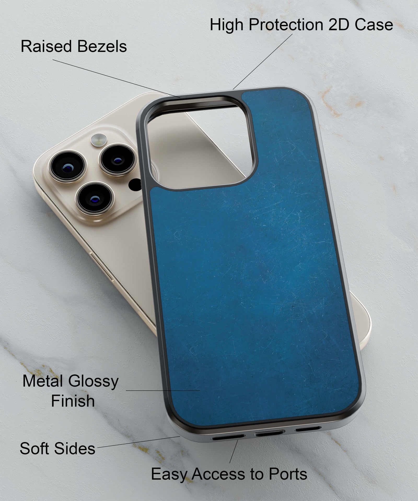 Blue Stone Back Cover for 2D Hybrid TPU And Metal CaseIK0047Hybrid Metal TPU-Image 2