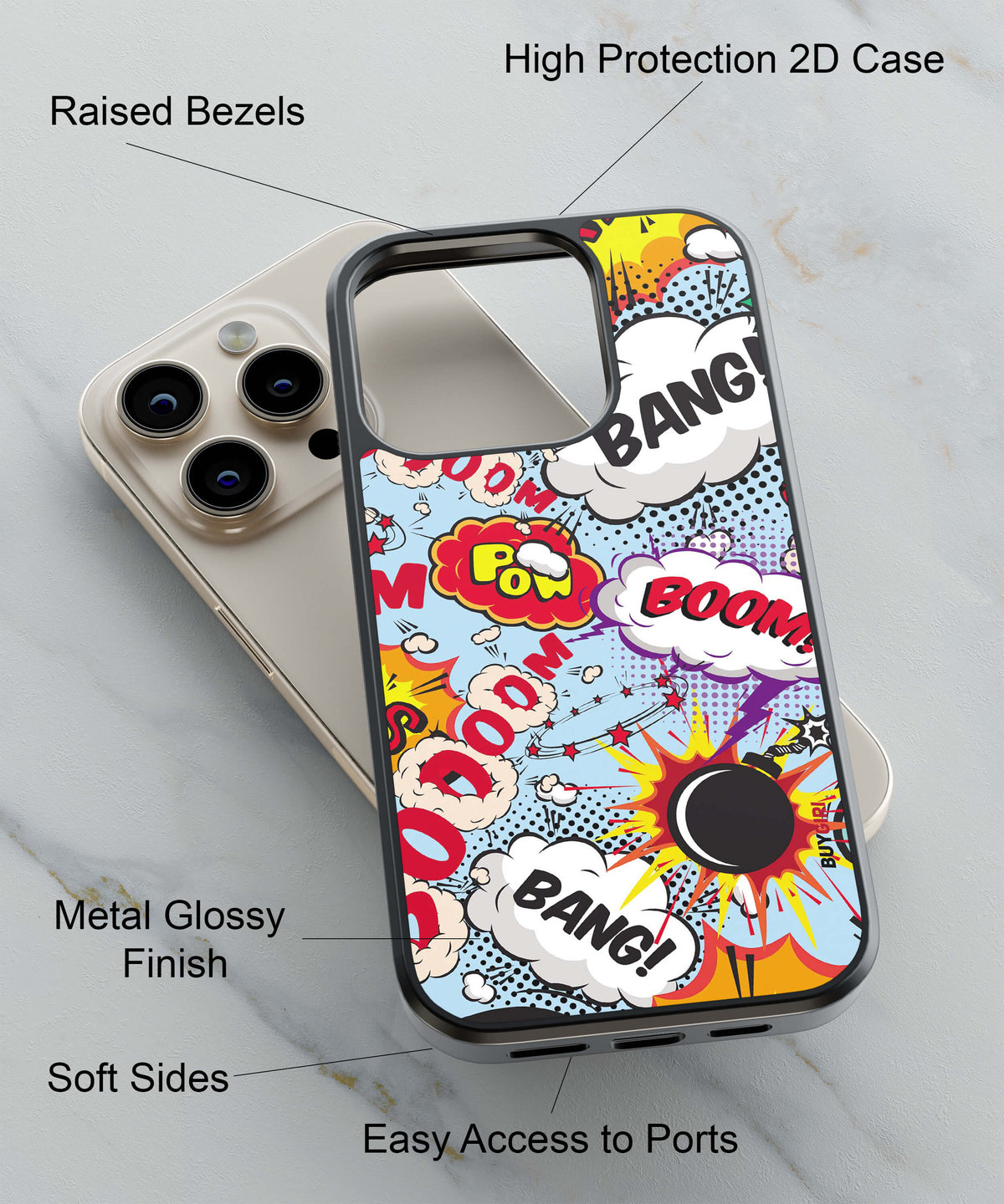 Boom Bang Back Cover for 2D Hybrid TPU And Metal CaseBG0069Hybrid Metal TPU-Image 2