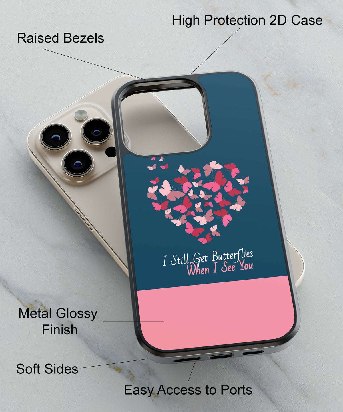 Butterflies on Seeing You Back Cover for 2D Hybrid TPU And Metal CaseU0317Hybrid Metal TPU-Image 2