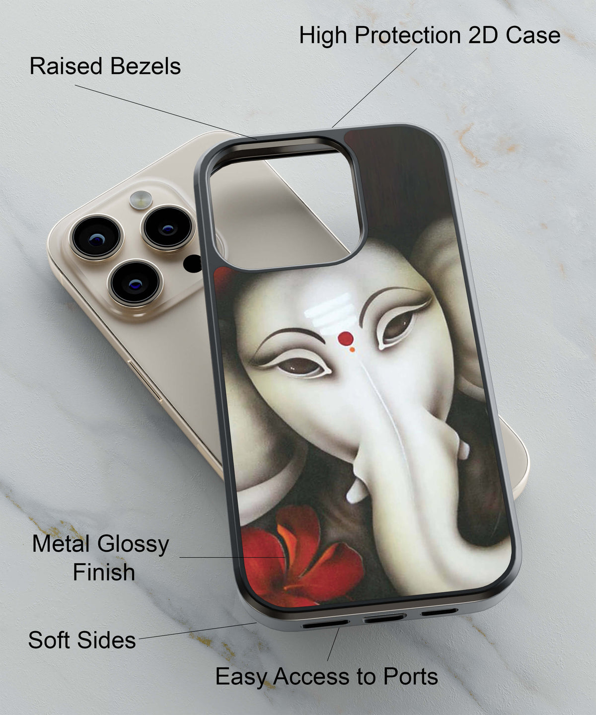 Calm Ganesha Back Cover for 2D Hybrid TPU And Metal CaseD1543Hybrid Metal TPU-Image 2
