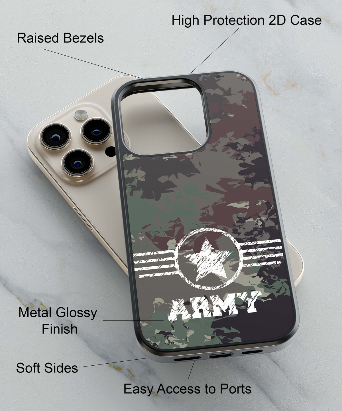 Camouflage Army Back Cover for 2D Hybrid TPU And Metal CaseGF0110Hybrid Metal TPU-Image 2