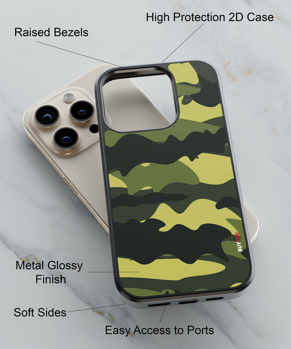 Camouflage Back Cover for 2D Hybrid TPU And Metal CaseBG0066Hybrid Metal TPU-Image 2