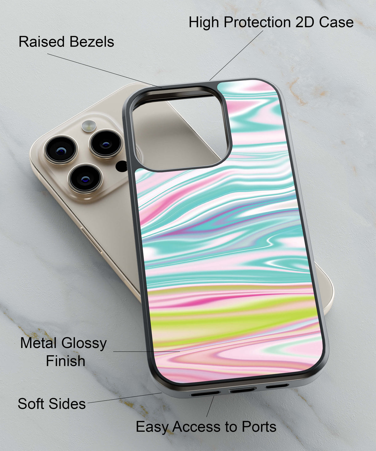 Colourful Marble Back Cover for 2D Hybrid TPU And Metal CaseG0200Hybrid Metal TPU-Image 2