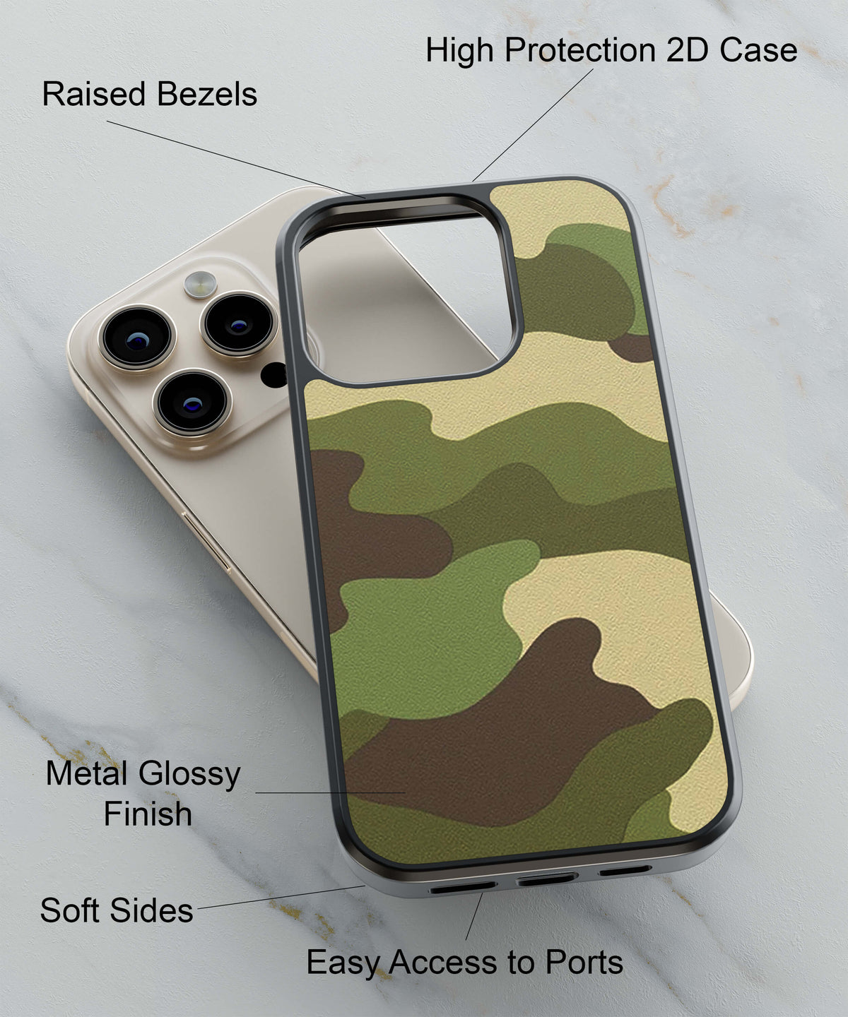 Cool Army Camouflage Pattern Back Cover for 2D Hybrid TPU And Metal CaseD2144Hybrid Metal TPU-Image 2