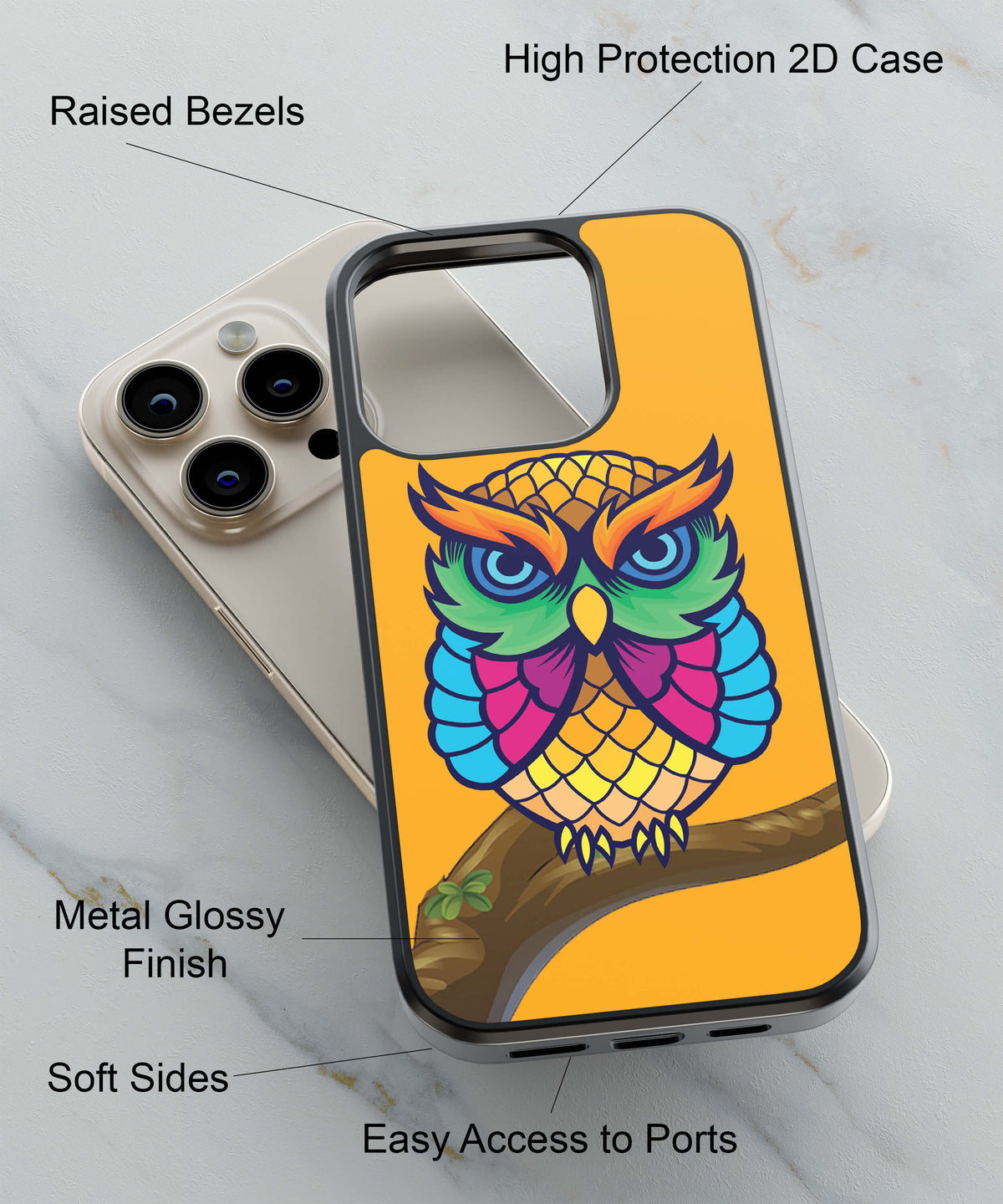 Cool Owl Back Cover for 2D Hybrid TPU And Metal CaseBG0052Hybrid Metal TPU-Image 2