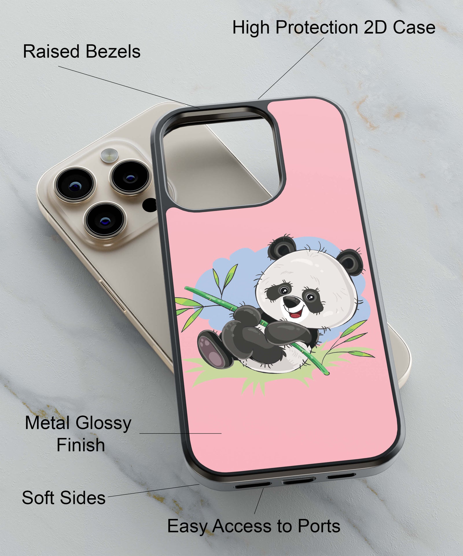 Cute Lovelu Panda Back Cover for 2D Hybrid TPU And Metal CaseA0297Hybrid Metal TPU-Image 2