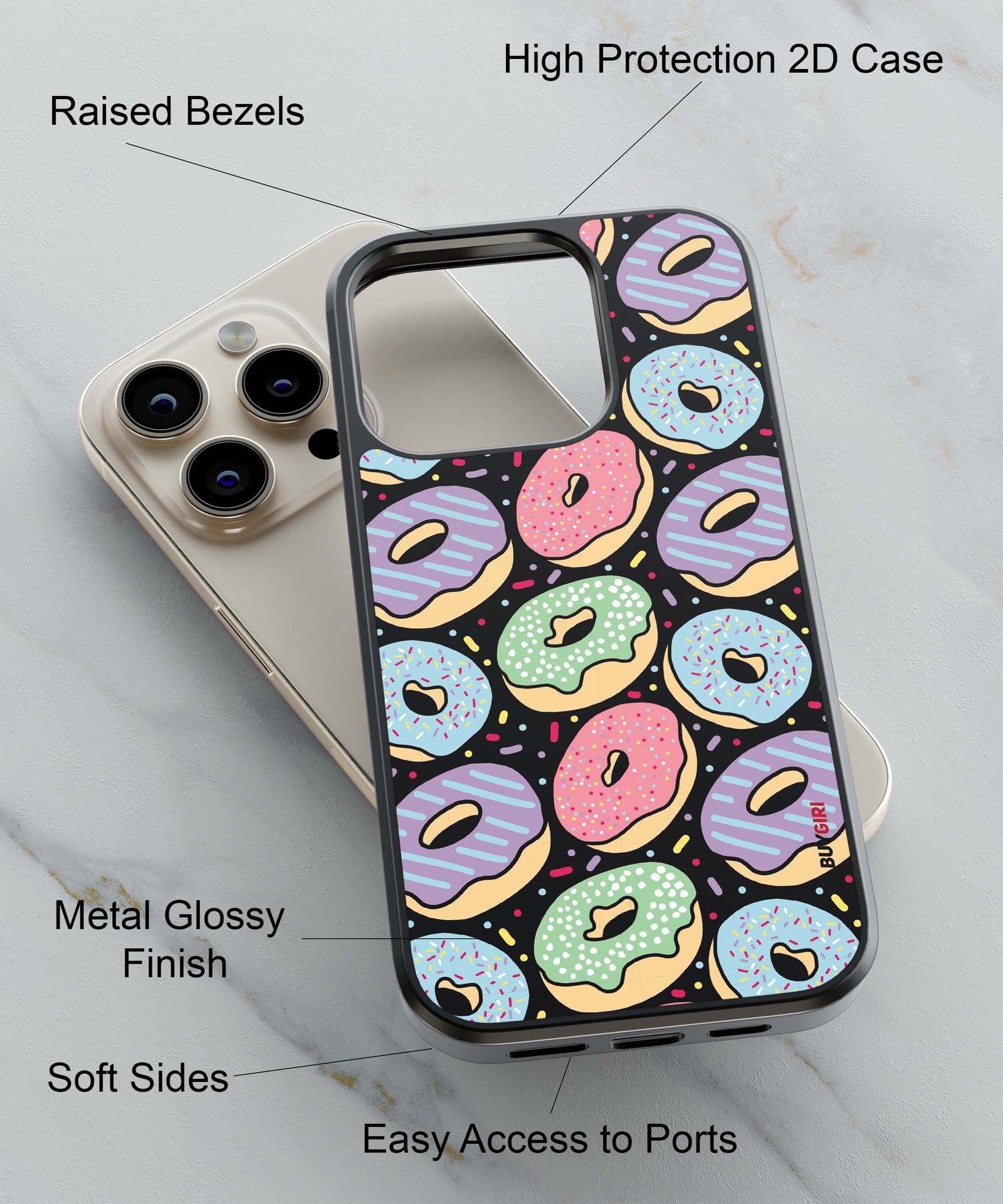 Donuts Back Cover for 2D Hybrid TPU And Metal CaseBG0049Hybrid Metal TPU-Image 2