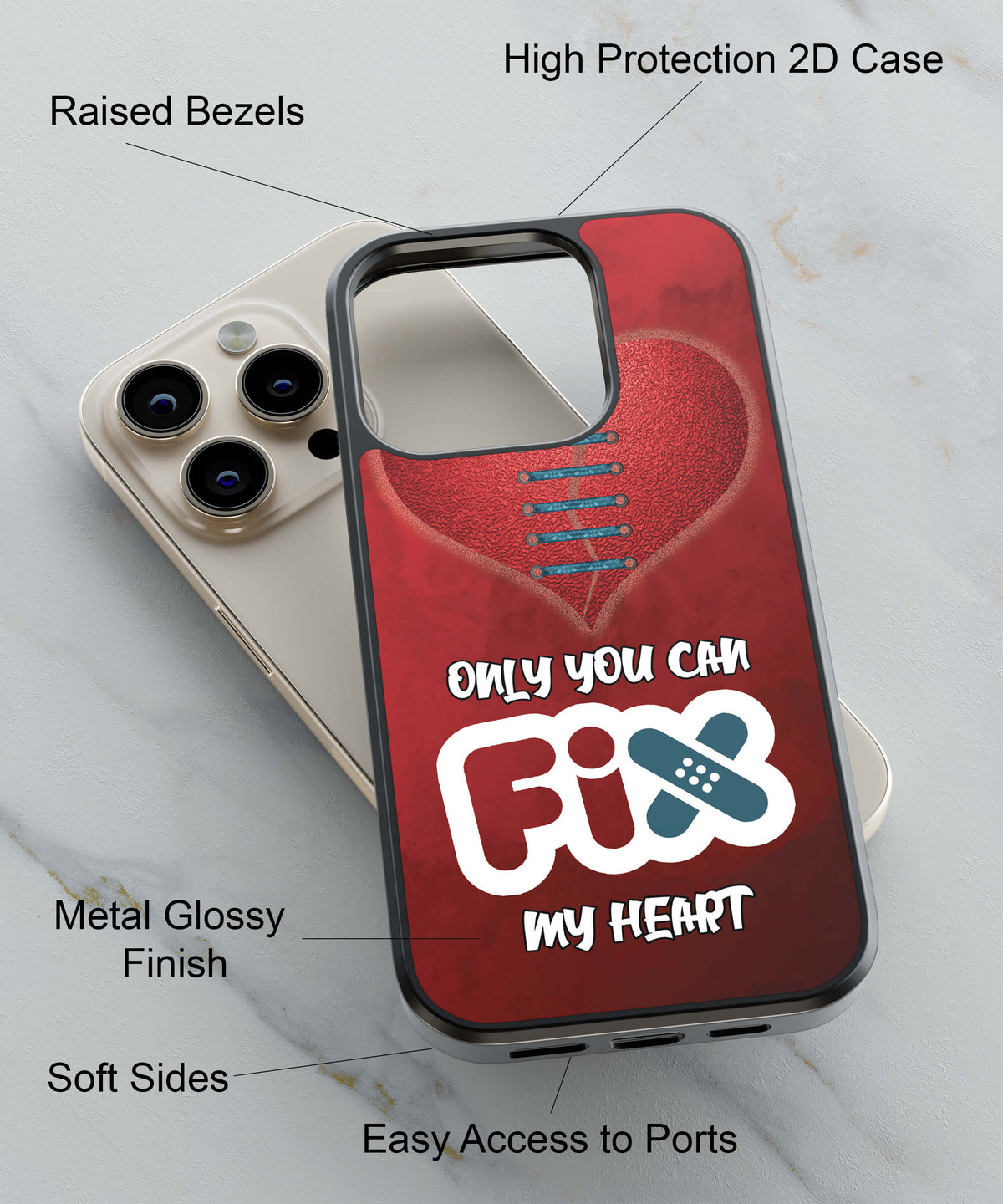 Fix My Heart Back Cover for 2D Hybrid TPU And Metal CaseU0319Hybrid Metal TPU-Image 2