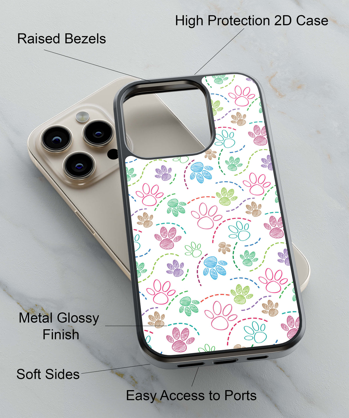 Floral Paws Back Cover for 2D Hybrid TPU And Metal CaseGF0013Hybrid Metal TPU-Image 2