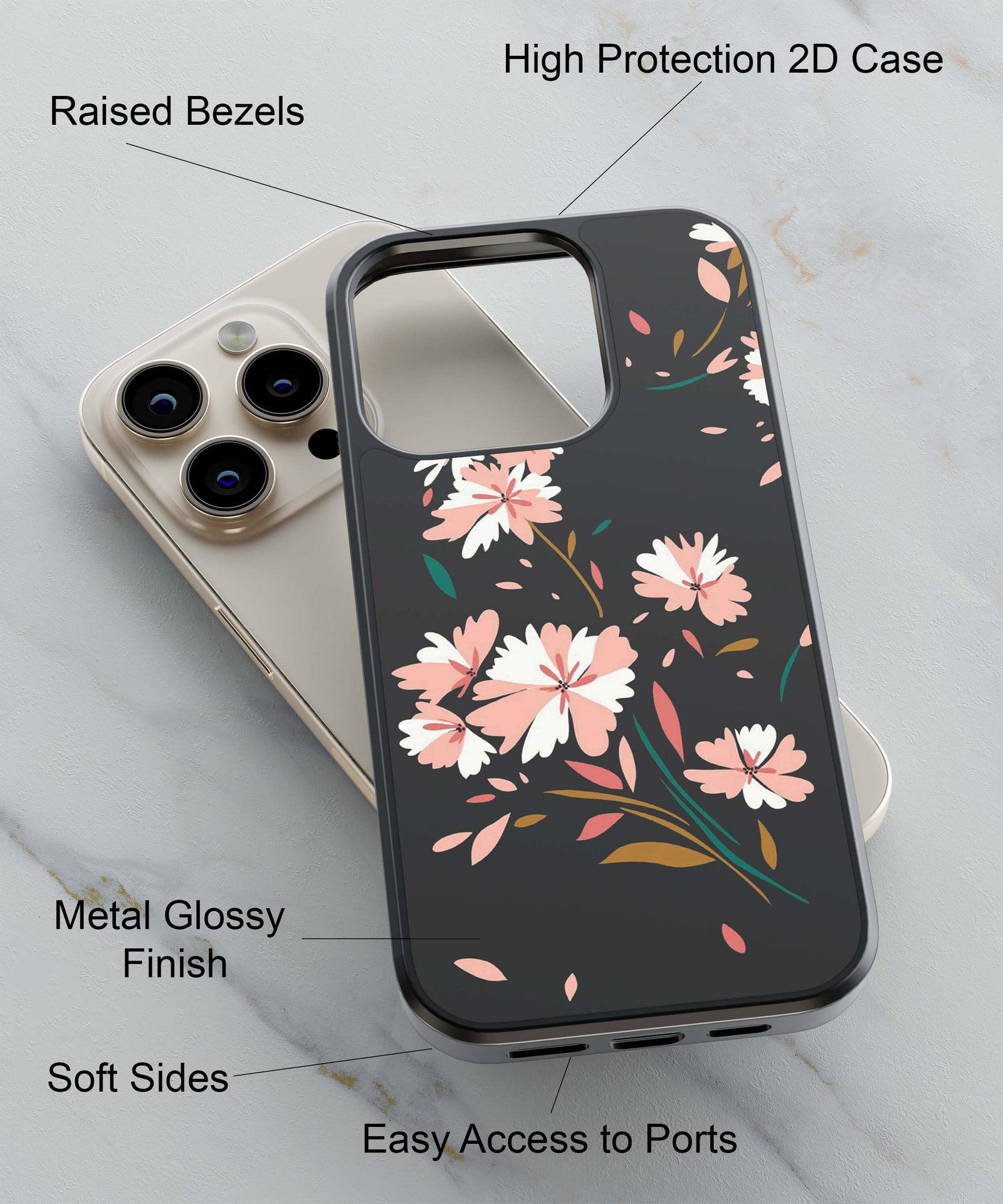 Flower Pattern Back Cover for 2D Hybrid TPU And Metal CasePS1328Hybrid Metal TPU-Image 2