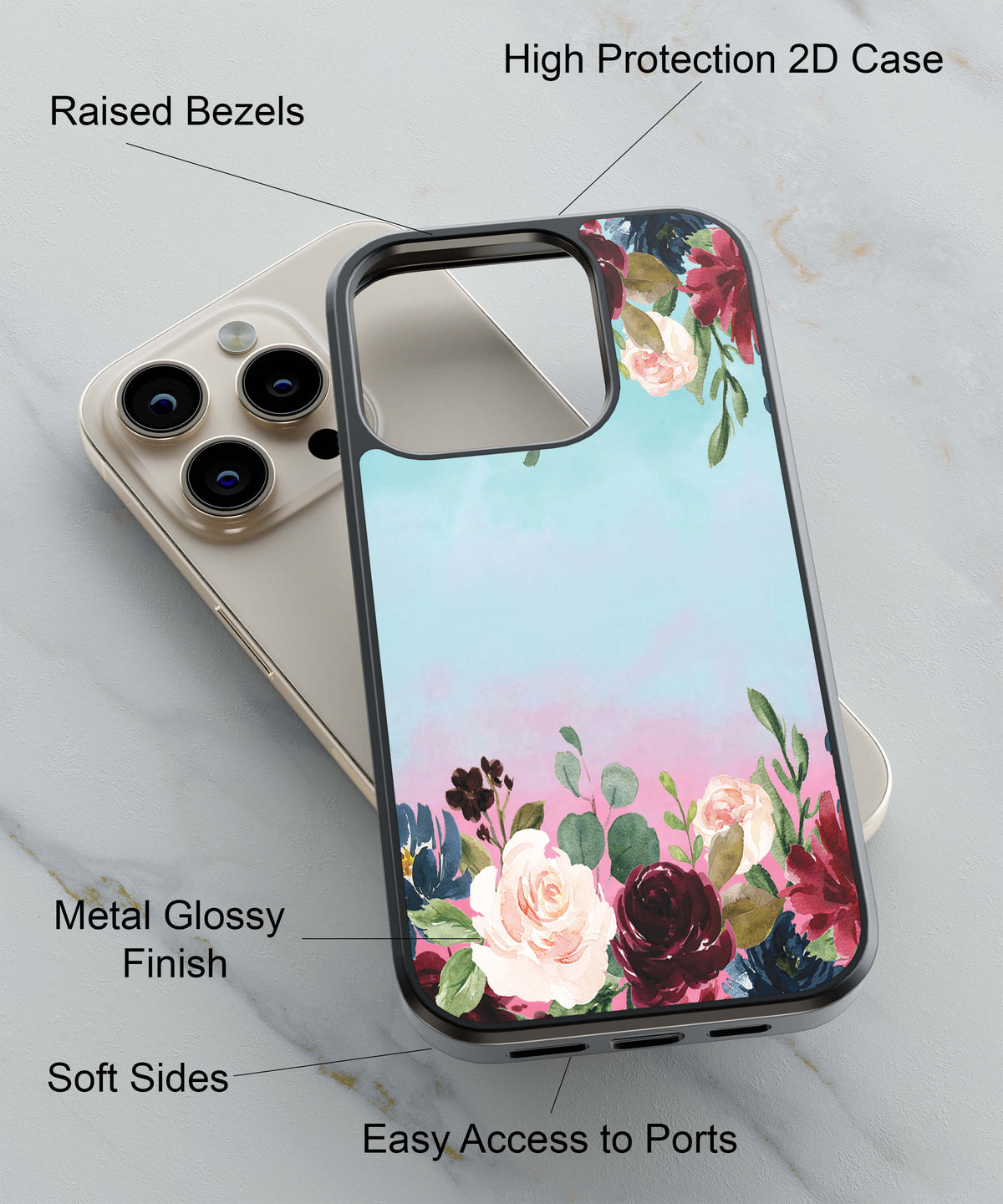 Flowers All Around Back Cover for 2D Hybrid TPU And Metal CaseAA0146Hybrid Metal TPU-Image 2